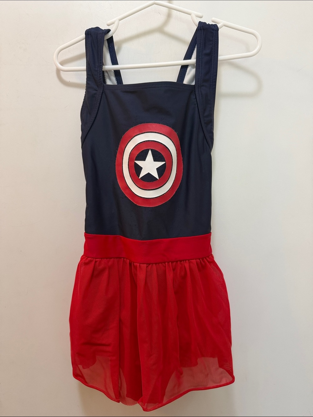 Hanna Andersson Navy and Red One-Piece Marvel Swimsuit With Tulle Skirt Size 6-7